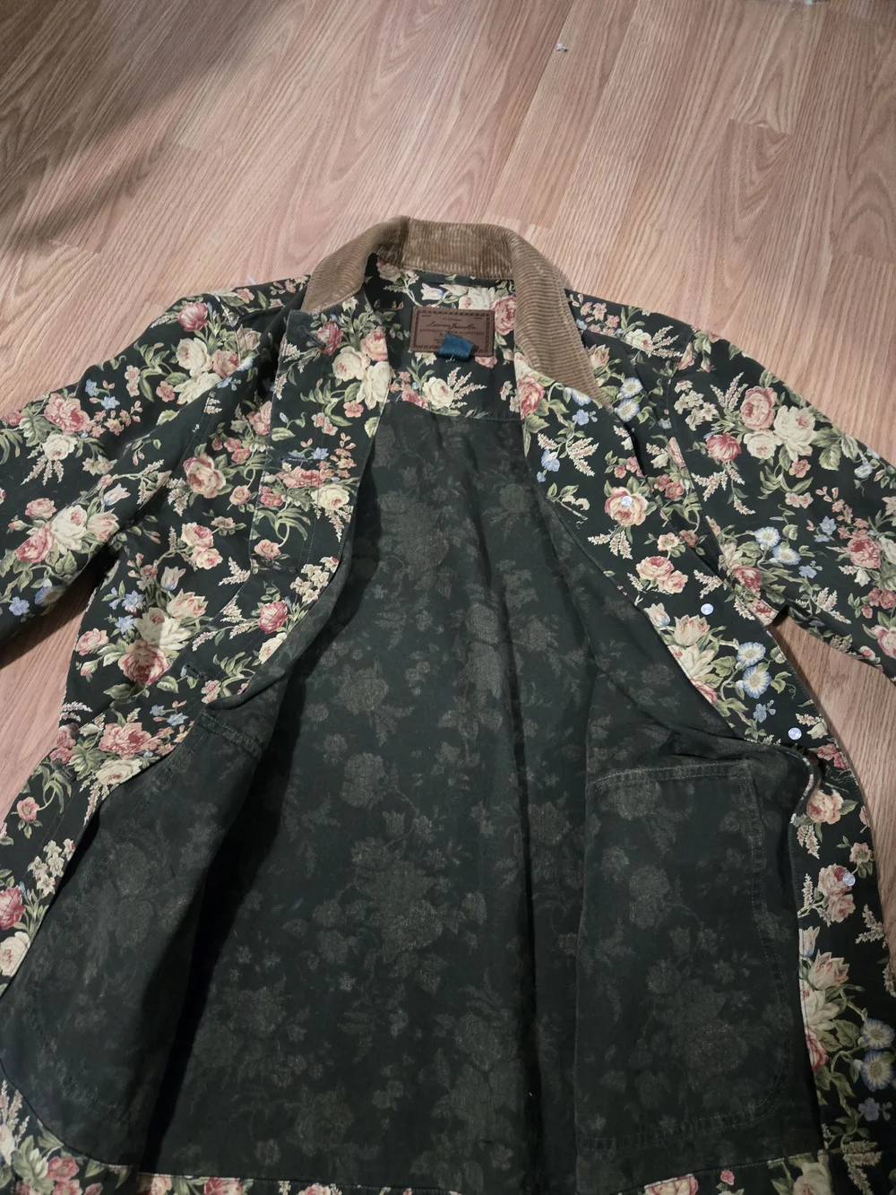 Vintage Ralph Lauren Dark Green Denim Floral Corduroy Collar Jacket - Picture 4 of 6
